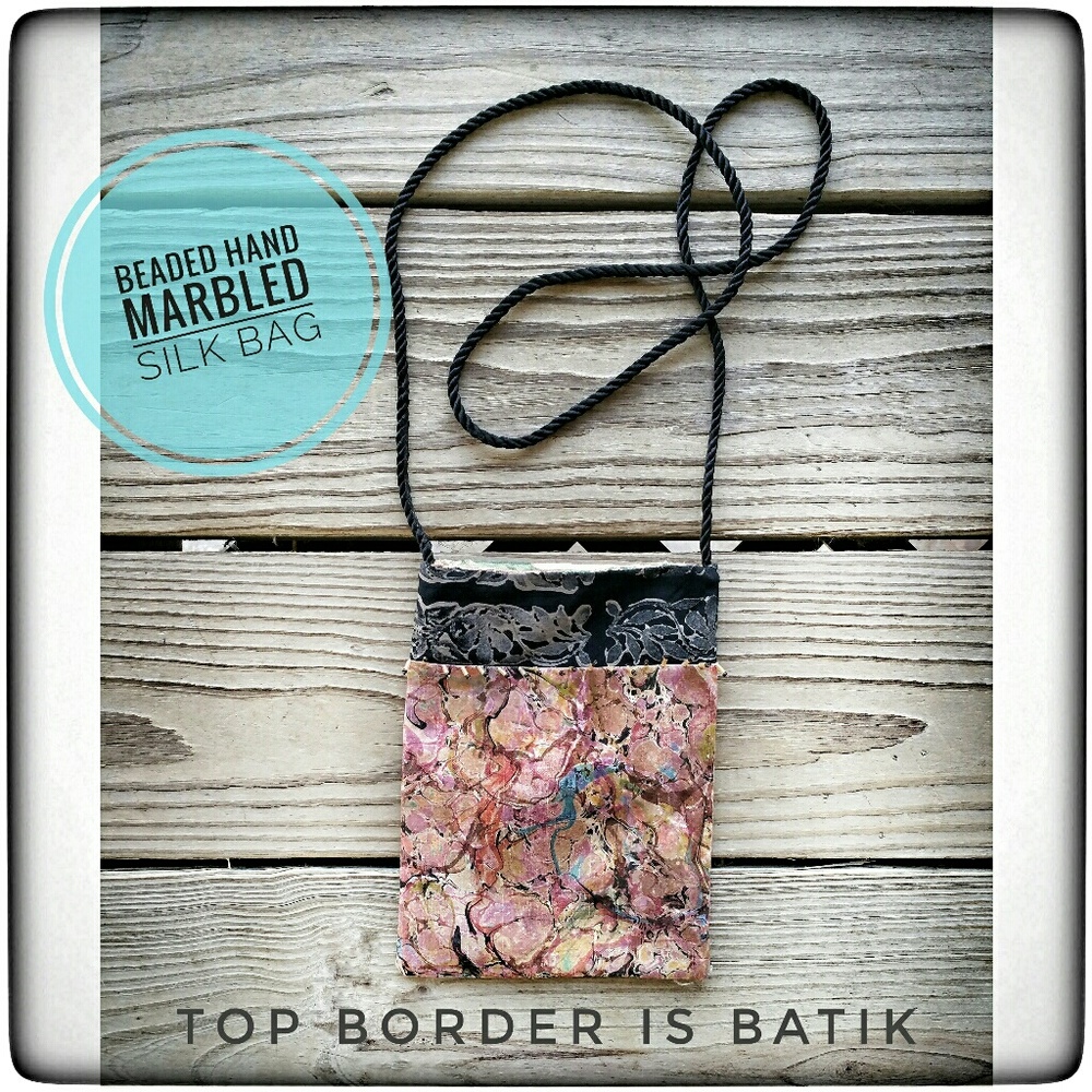 Beaded Hand Marbled Bag with Batik Border